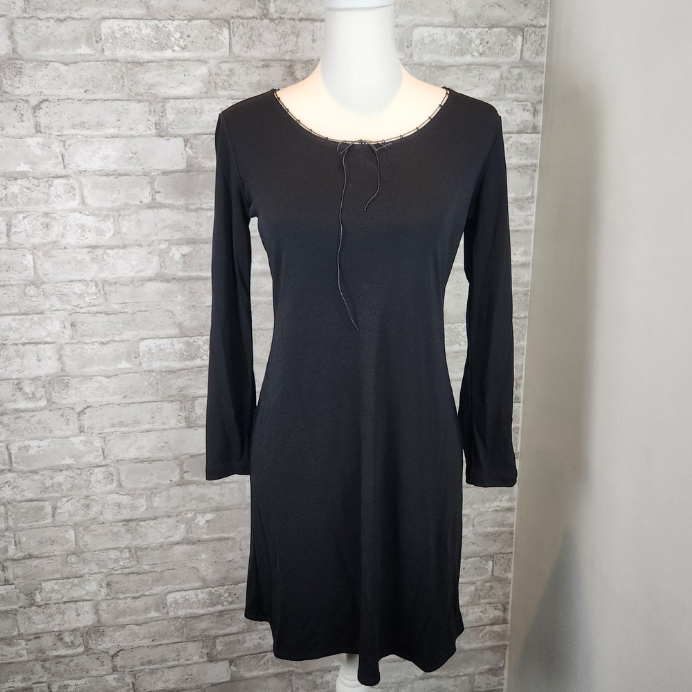 J. Jill Mini Dress Black Long Sleeve Tie Neck Minimalist S/M
